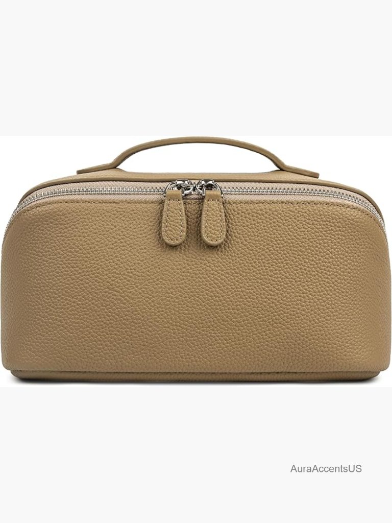 Premium Leather Cosmetic Bag, Large Capacity Travel Makeup Case With Divider